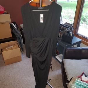 Maxi length high slot ruching black dress